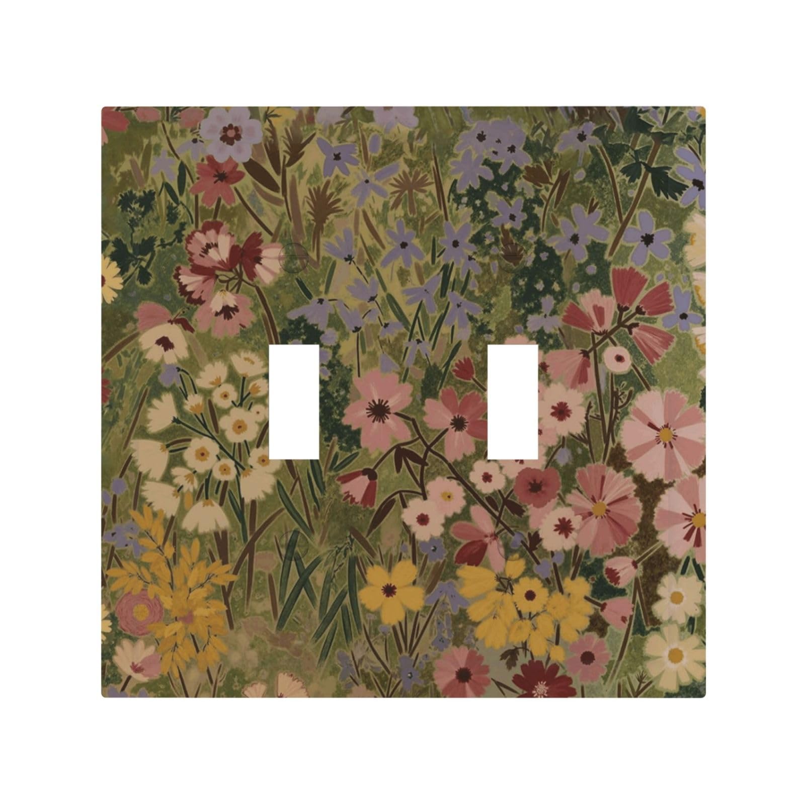 Xuejiaku Decorative Light Switch Cover Plate Vintage Watercolor Wildflower Double Toggle Wall Plate Dual Device Outlet Covers Boho Floral Botanical Switchplate Dimmer Faceplate for Cottagecore Decor