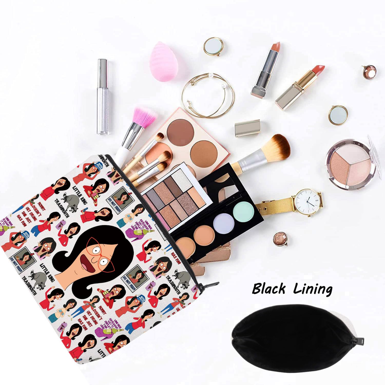 LEVLO Linda Belcher Cosmetic Makeup Bag - Multicolour Cartoon Cosmetic Case - 9" x 6.7" - Zipper Closure - Women's Storage Travel Bag - Image 3