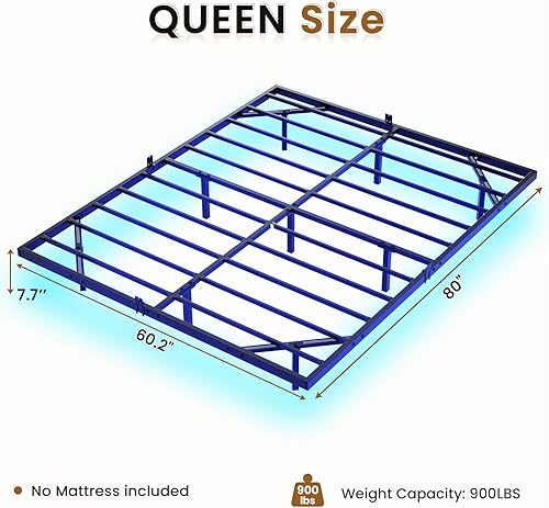 Miniatura 2 de DICTAC Base de cama Queen con luces LED, cama flotante tamaño Queen, plataforma de metal con listones de acero resistente y 4 topes de colchón,