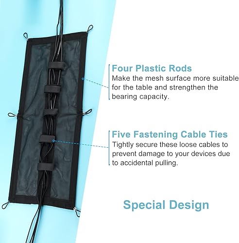 Miniatura 3 de ENUODA Red de gestión de cables debajo del escritorio, administrador de cables de malla negra, flexible debajo del escritorio, red de gestión de