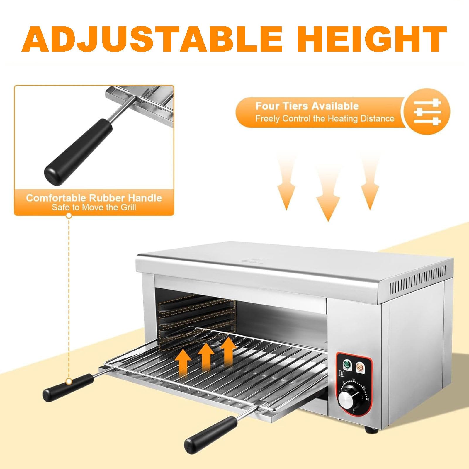 Parrilla salamandra Comercial de 2000 W para Barbacoa, fundidor de Queso, Parrilla de mostrador Comercial, raclette para restaurantes y hogares, Asar filetes y Pescado, 50-300 °C.