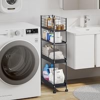 Vista 7 de KINGRACK Carrito de almacenamiento delgado, carrito de metal de 4 niveles con ruedas, organizador de baño, carrito rodante delgado, estantería móvil