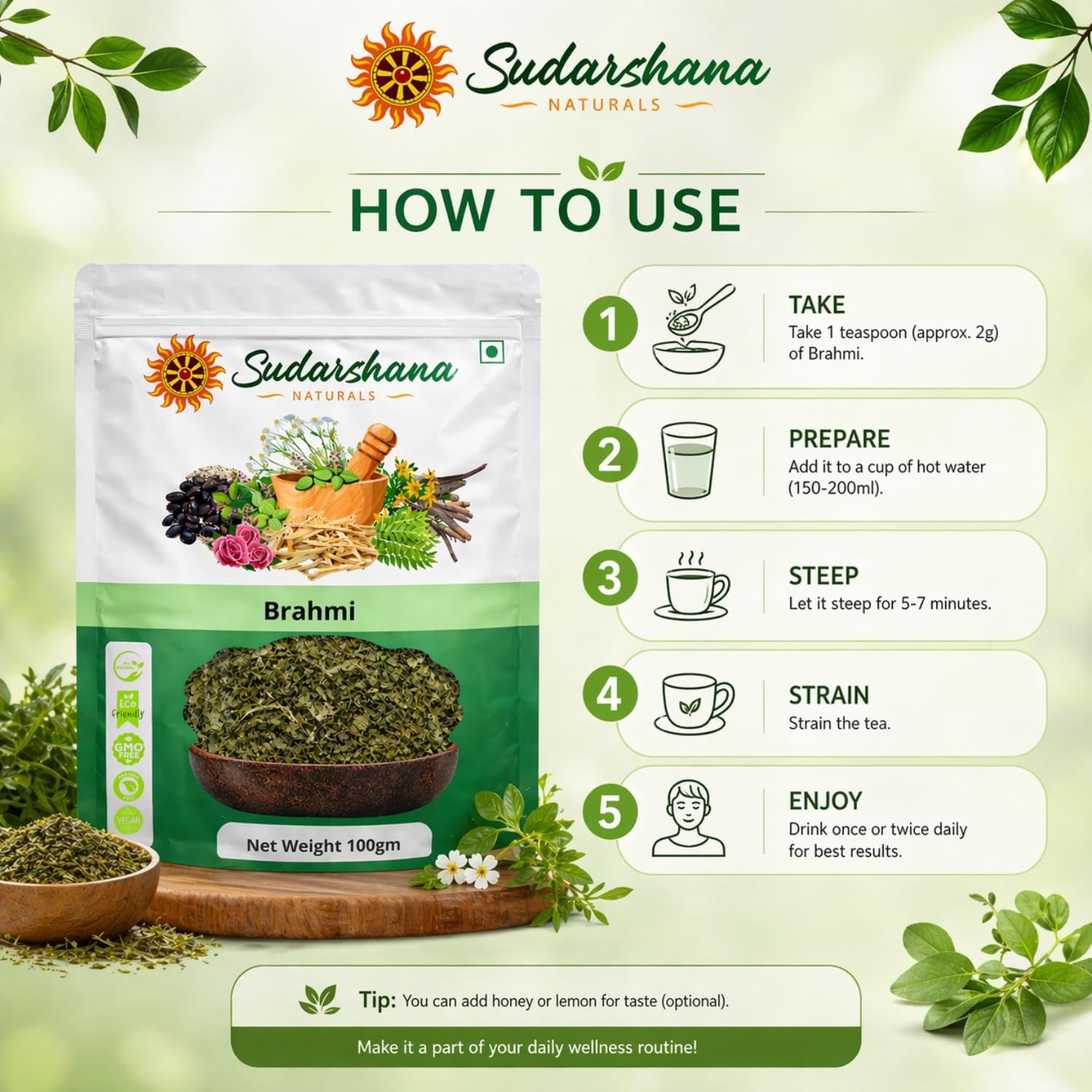 Sudarshana Naturals Brahmi Sabut 100g | Whole Brahmi Herb | Natural Daily Use Ingredient — Amazon image 5