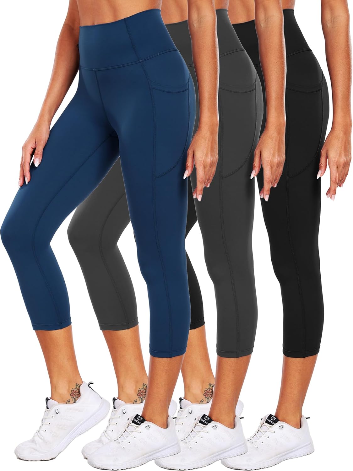 CADMUS High Waisted Workout Legging Capri for Women Athletic Yoga Pants with Two Side Pockets