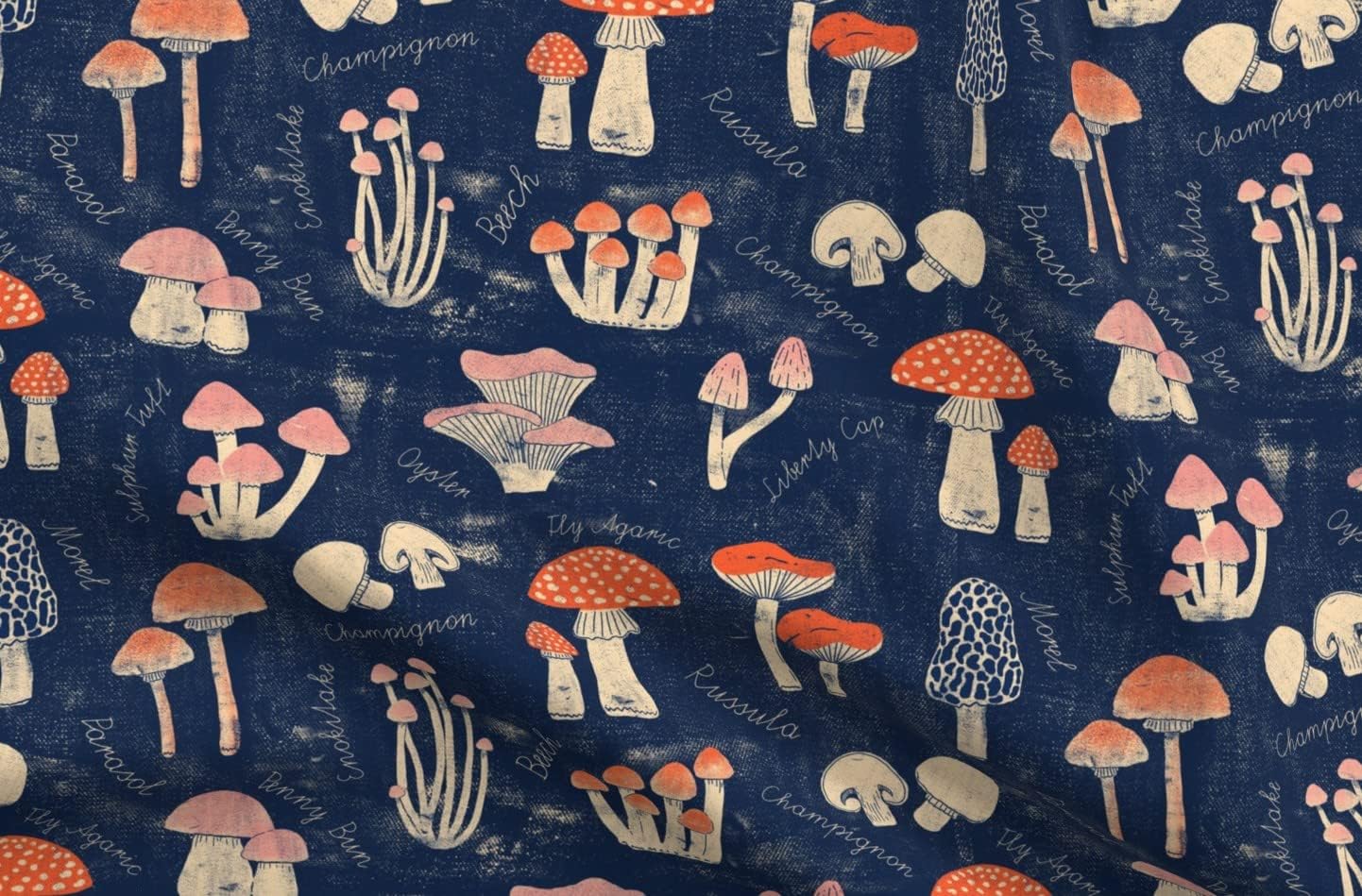 Spoonflower Fabric - Kitchen Mushrooms Mushroom Vegetables Toadstools Earthy Champignon Printed on Organic Cotton Sateen Fabric by The Yard - Sewing Quilting Apparel Home Decor