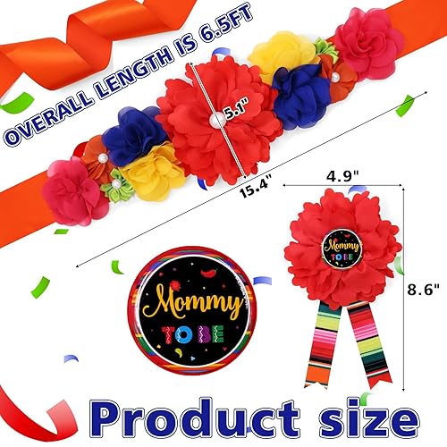 Miniatura 2 de Vansolinne Fiesta Mexican Maternity Sash Mommy to Be Sash for Baby Daddy to Be Ramillete Tema mexicano de la ONU Cinturón de vientre de flores