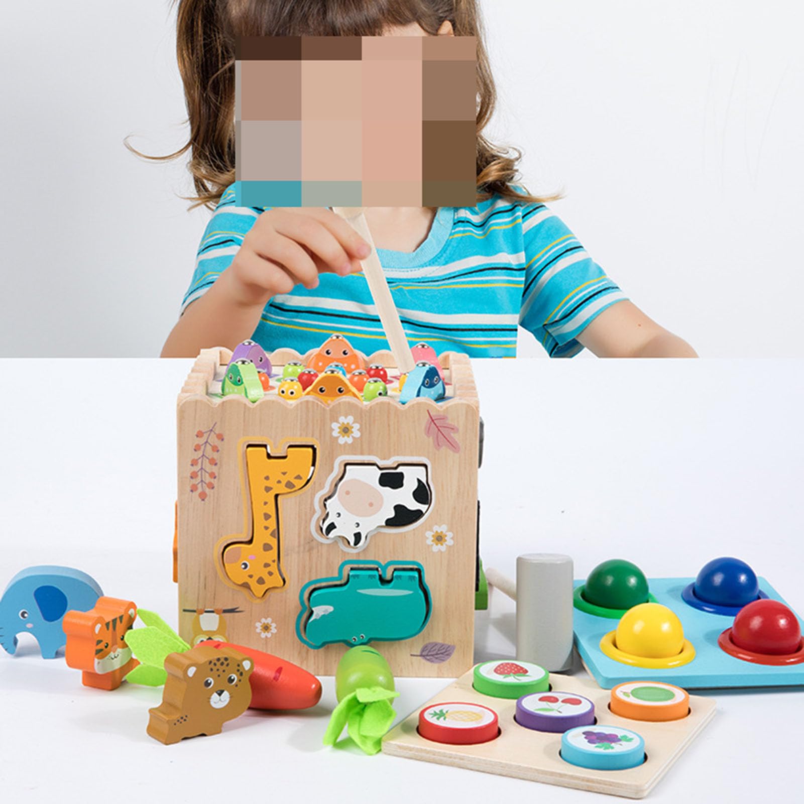 Giocattolo Cubo di attività in Legno Multifunzionale, Set Gioco Educativo Montessori con Martello