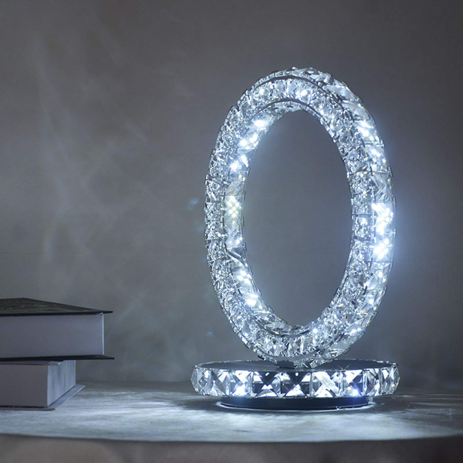 Lampade Da Tavolo A LED in Cristallo, Lampada Da Comodino Moderna Per Camera Da Letto, Luce Notturna, Lampada Da Scrivania Da Comodino in Acciaio Inossidabile Moda Minimalista,White light,20*23cm
