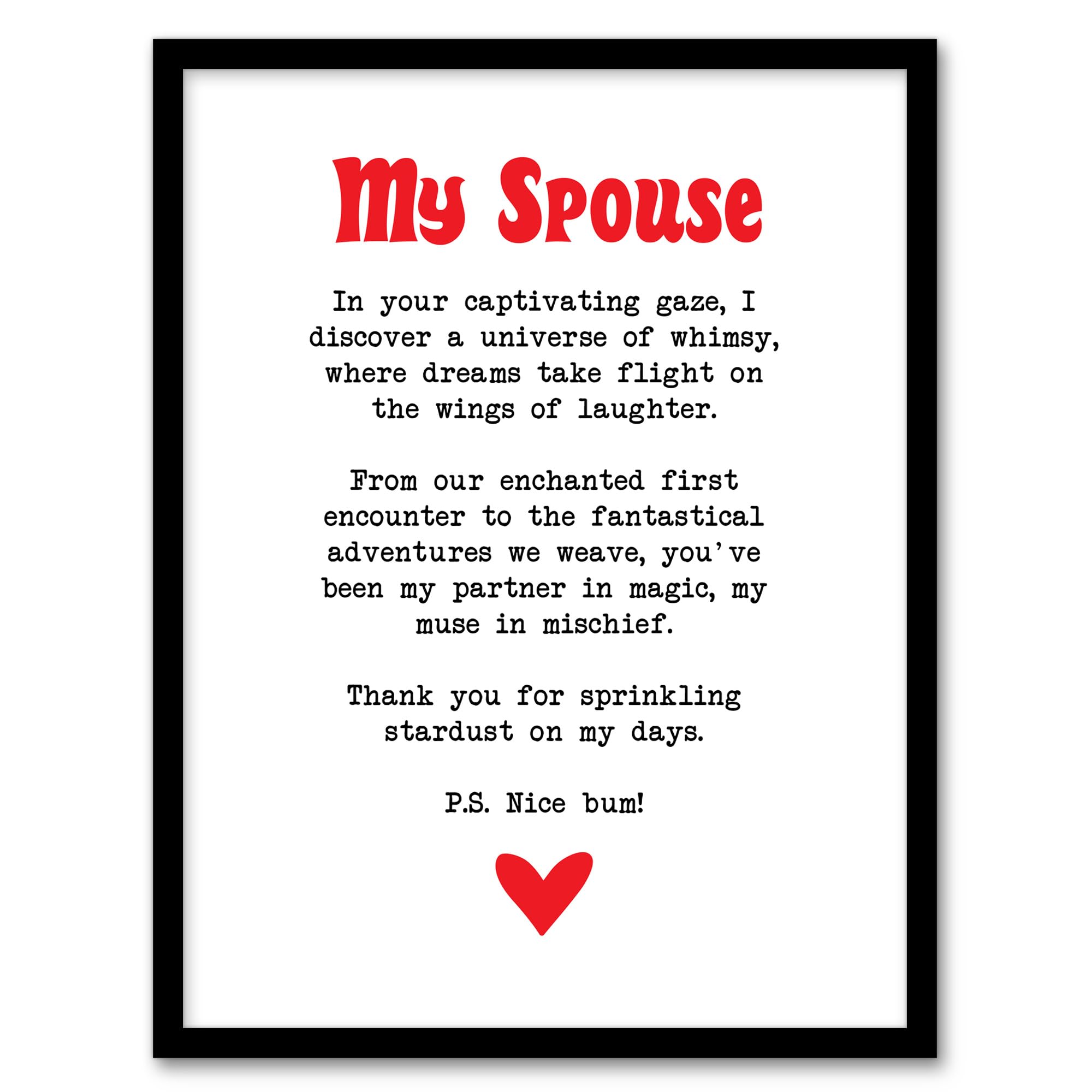 Artery8 Love Poem Whimsy Magic Spouse Romantic Poetry Fun Bedroom Artwork Framed Wall Art Print 18X24 Inch