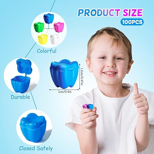 Miniatura 2 de VIRHWOEA 100 unidades de protectores de dientes coloridos, cajas de dientes de plástico para dientes perdidos, protectores de dientes para niños y
