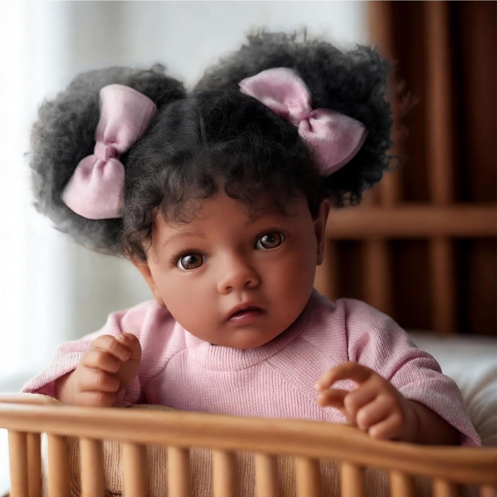 Puppe 50 cm Black Realistische Reborn Puppen, Mädchen Weiche Silikon Vinyl Lebensechte Baby Afroamerikanischer Realist Neugeborenes