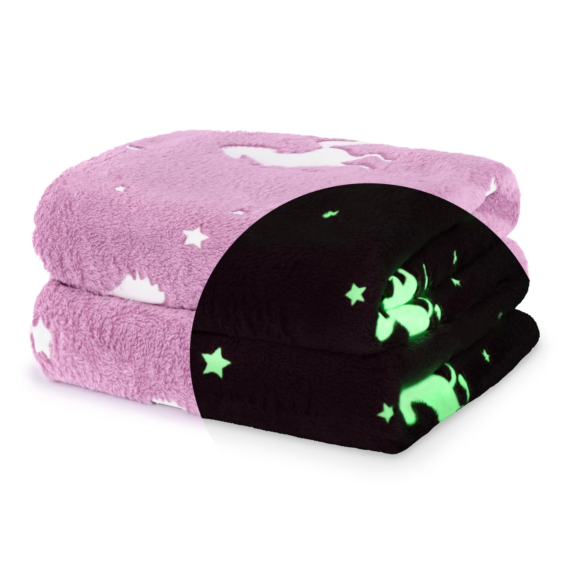 WICKED GIZMOS Glow in the Dark Blanket – 127 x 152 cm Soft Fluffy Fleece Blanket for Kids, Cosy & Snuggly Flannel Throw, Ideal for Girls or Boys – Pink Unicorns