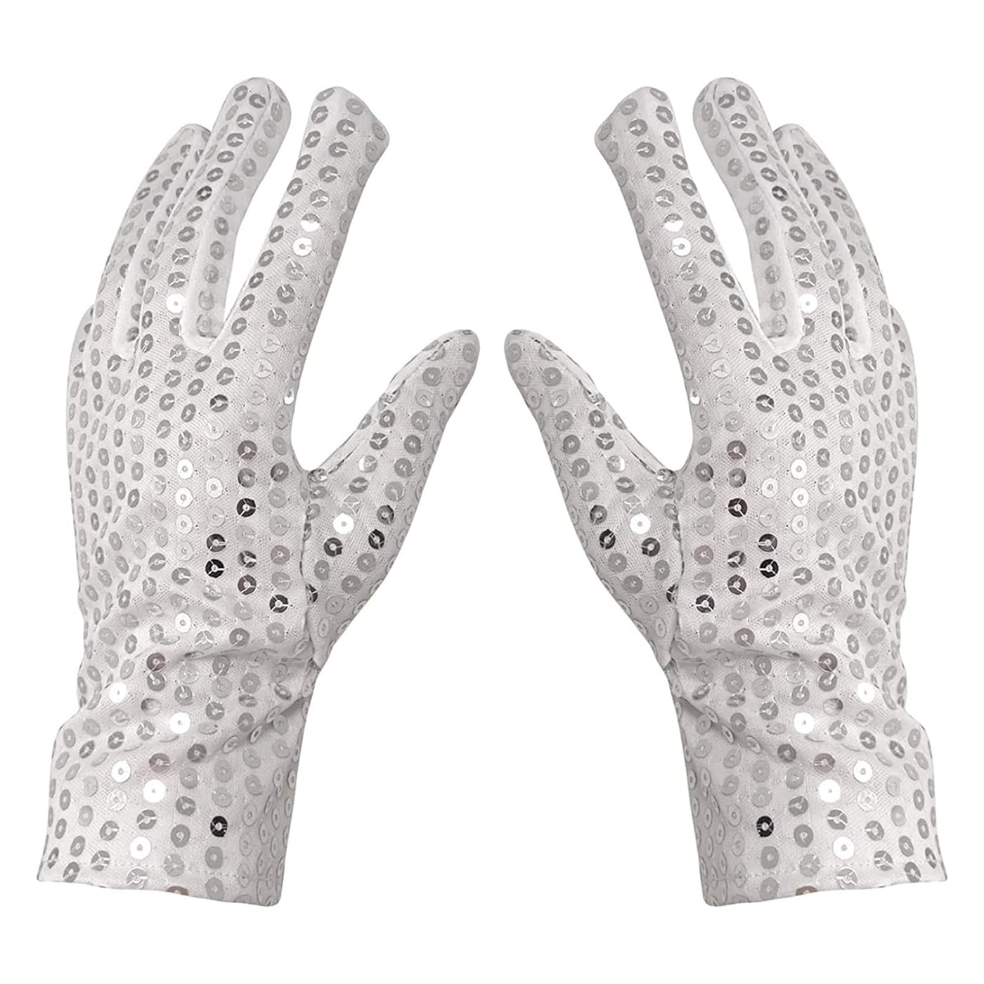 Generic Sequin Gloves, Stage Performance Fancy Dress Accessory Gloves,Cosplay For MJ shiny punk concert Dance Costume Gloves (White, Kids/15cm)