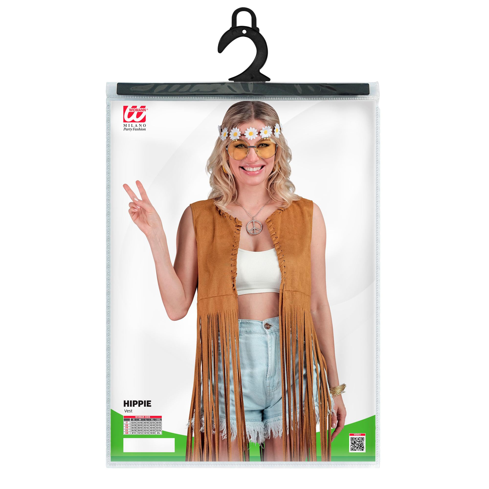W WIDMANN MILANO Party Fashion - Costume hippie, gilet con frange da donna, marrone, completo da festival