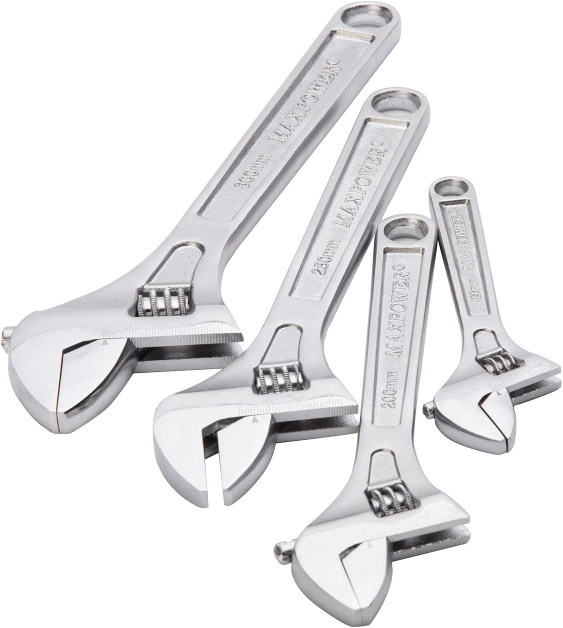 MAXPOWER 4PCS Heavy Duty Adjustable Wrench Set, Industrial Grade Shifter Movable Spanners, Cr-V Steel, Metric, Size Includes 6 Inch, 8 Inch, 10 Inch, 12 Inch