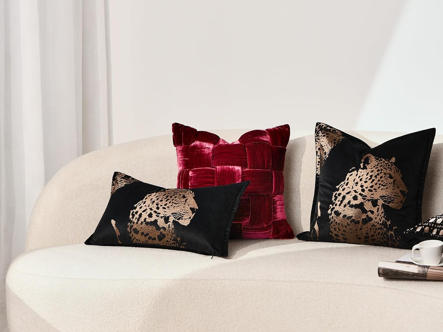 Velvet Throw Pillow Covers 18x18'', New Upgrade Brown Cheetah Leopard Embroidered Pillows Cover, Decorative Pillow Cushion Cover for Sofa Bed Bedroom Living Room