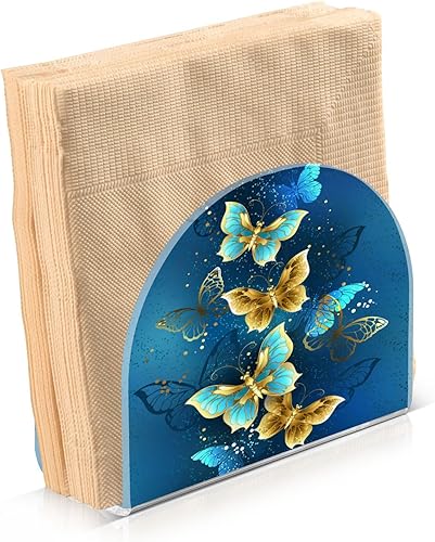 Kcldeci Holder Crystal Clear Acrylic Napkin Holders for Tables,Golden Butterfly Clear Paper Napkin Holder Stand Tabletop Freestanding Tissue Box disponible en Yaxa Peru
