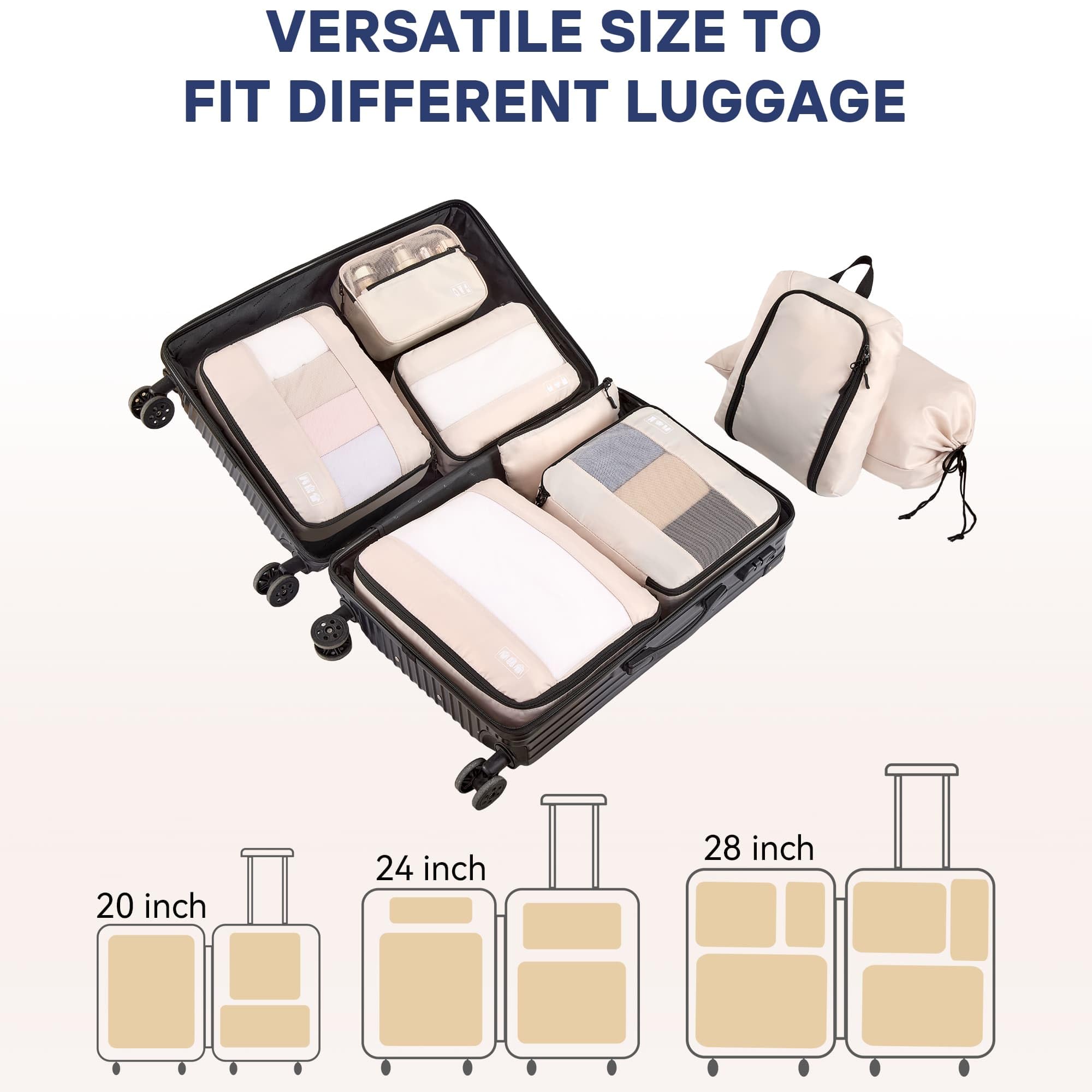 MURISE Organisateur De Valise 8 Pièces - Cubes De Rangement Voyage Avec Sac Chaussures Et Cosmétiques, Gris