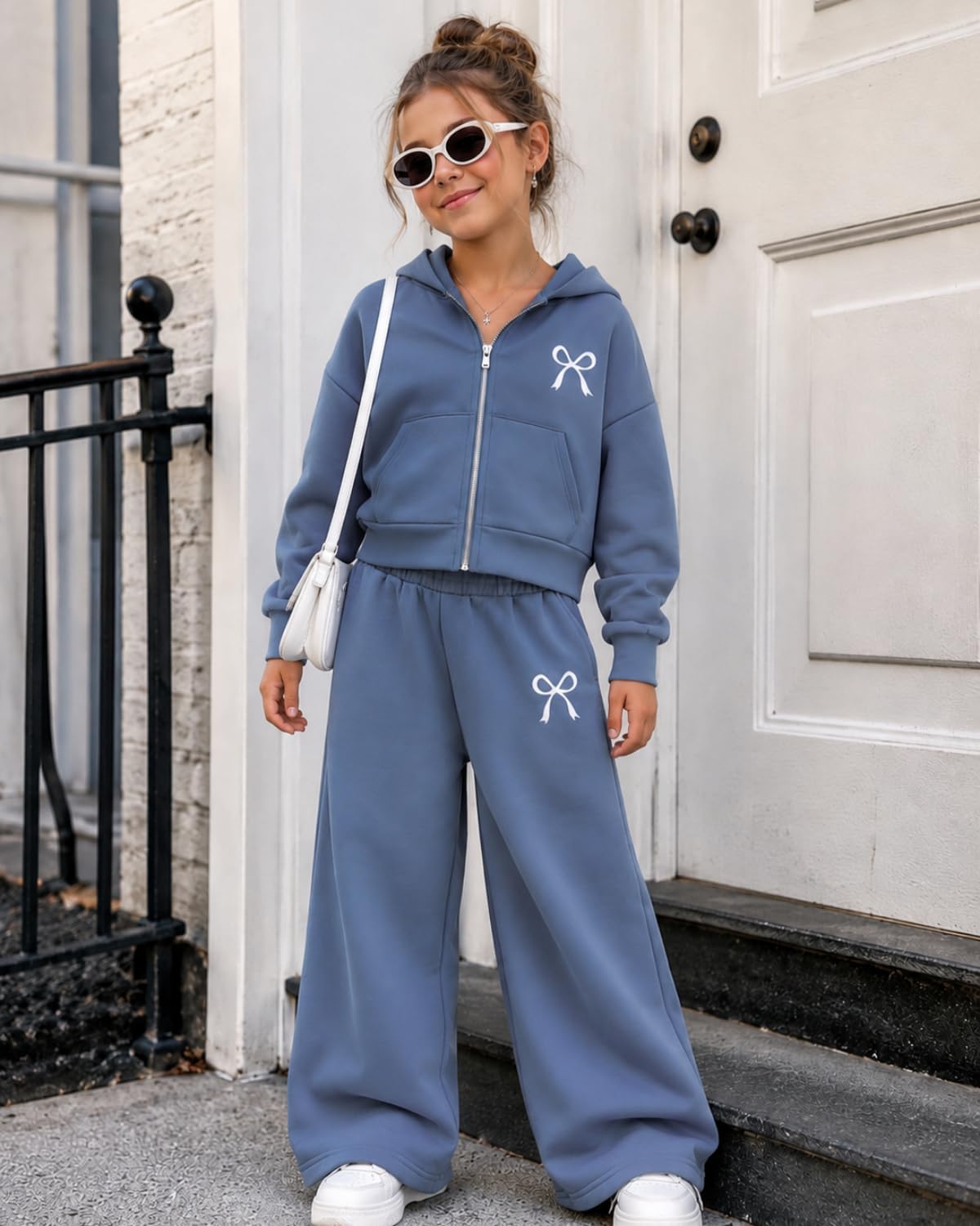 Teen Girls Clothes 2 Piece Long Sleeve Zip Hoodie Sweatshirt and Wide Leg Pants Fall Clothing Set, Sizes 7-14 Years image 3