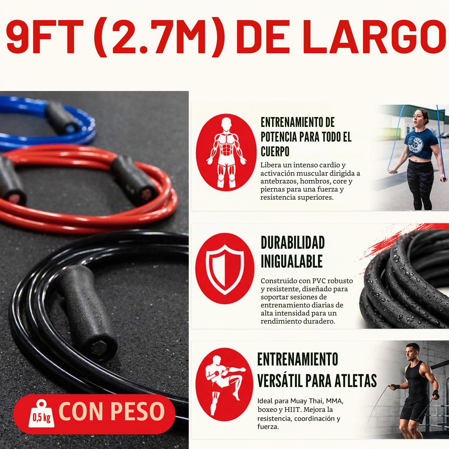 Elite Jumps Muay Thai 2.0 Corda Per Saltare Pesata Per Adulti – Corda Fitness In PVC Da Circa 590 G Con Cuscinetti A Sfera