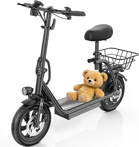 Caroma Peak - Patinete eléctrico de 819 W con asiento, scooter eléctrico de neumático de 14 pulgadas para adultos, batería de 48 V de hasta 25