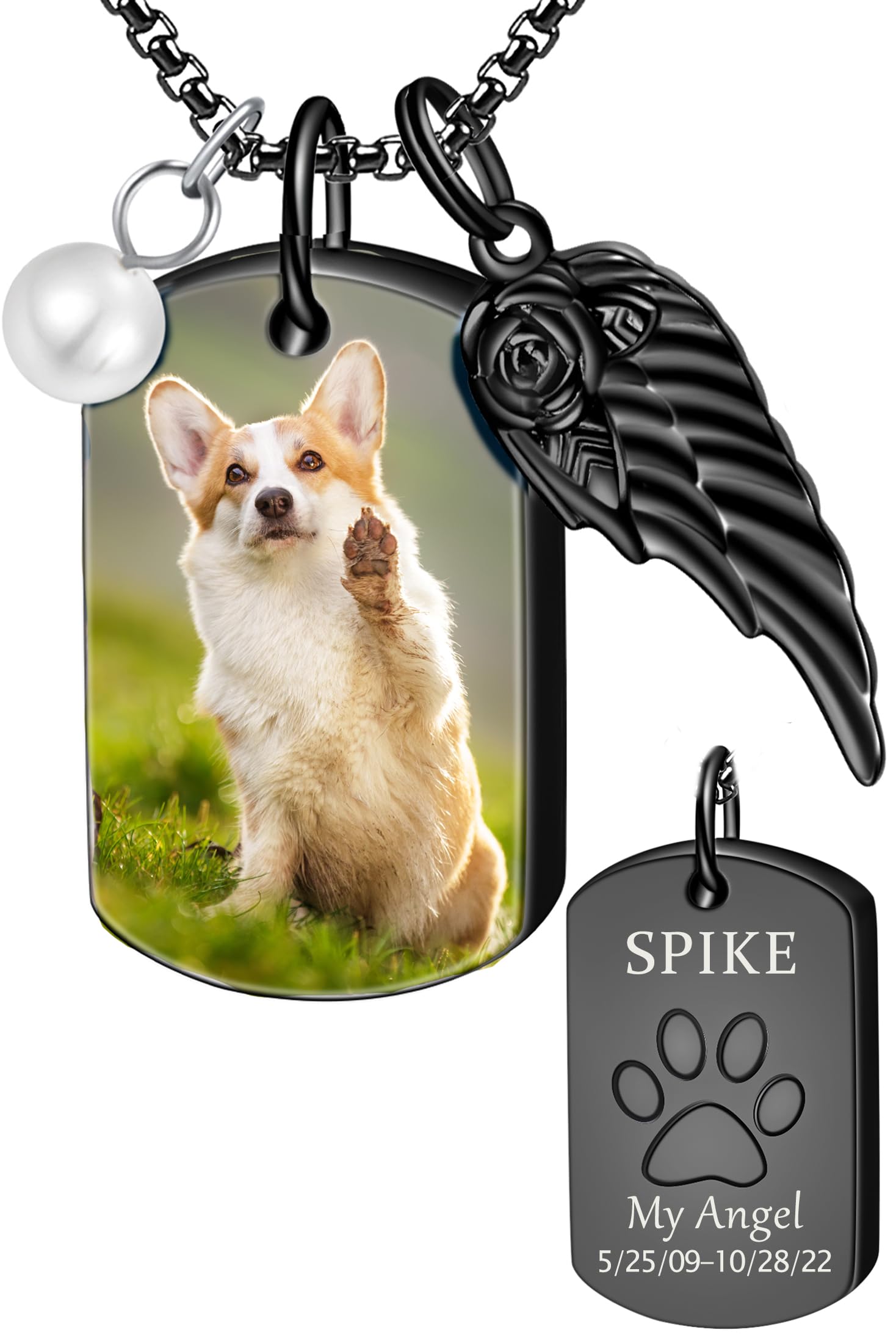 Fanery Sue Personalized Pet Urn Necklace for Dog Cat Ashes Cremation Pet Memorial Customized Photo Text Engraving Pendant Keepsake Funeral Jewelry (Black)