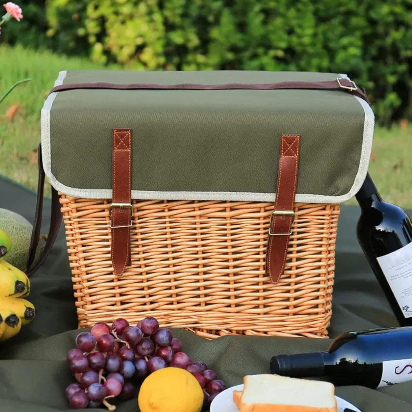 Picknickkorb-Set aus Weidengeflecht für 2 Personen mit Picknickdecke, Tragbarer Klappbarer Weintisch, Große Isolierte Kühltasche und Besteckservice-Sets für 2 Personen, Camping, Hochzeit