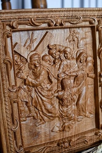 Miniatura 7 de Set of 14 Stations of the cross Way of the Cross Pilate condemns Jesus to die Way of Sorrows Wood Carving Religious icon