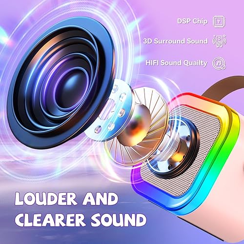 Miniatura 5 de Mini máquina de karaoke mejorada con 3 micrófonos inalámbricos para niños y niñas - Altavoz de fiesta de karaoke, regalos de Navidad y cumpleaños