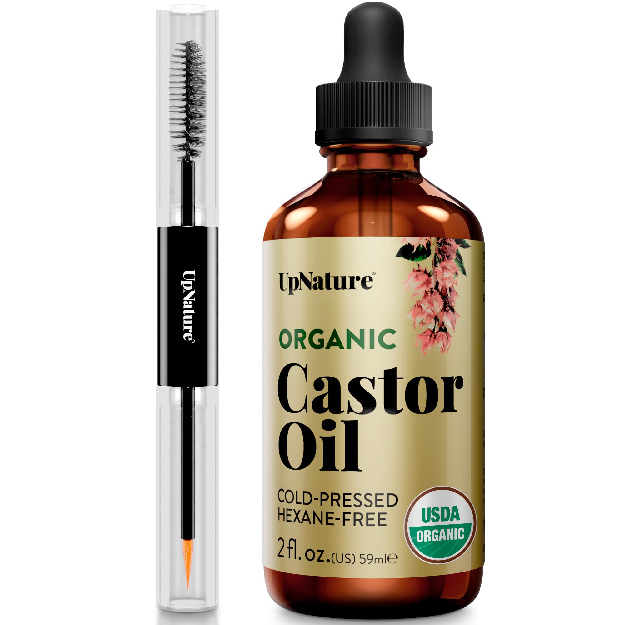 upnature organic castor oil for eyelashes - lash serum for eyelash growth with hexane-free cold-pressed oil (2oz) includes mascara tube