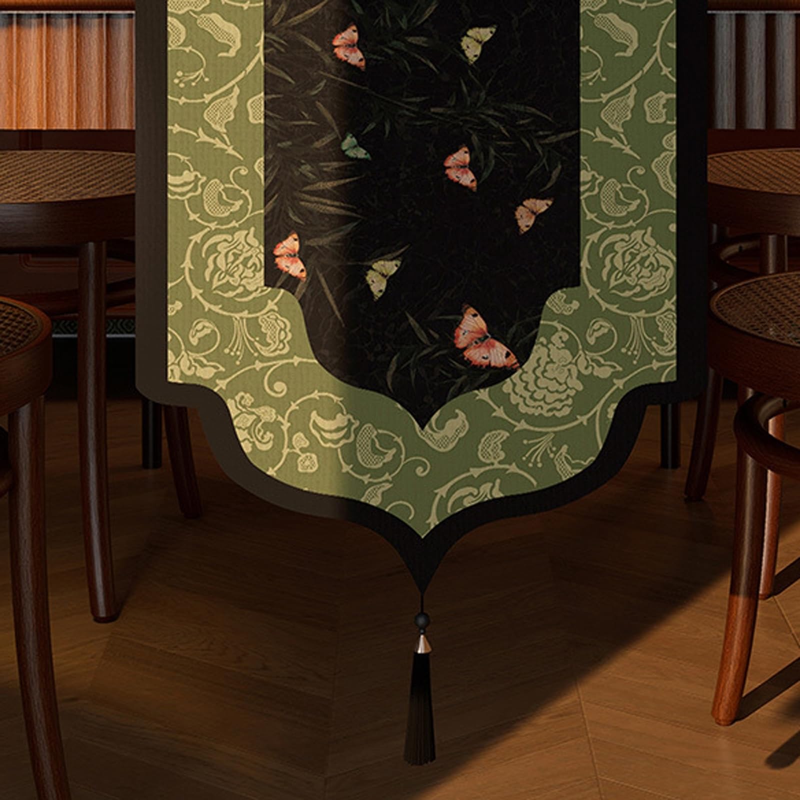 Tischläufer Hochzeit Polyester, Tischläufer Wohnzimmer 35x200 cm, Leinenoptik mit Schmetterlings- und Blättermuster