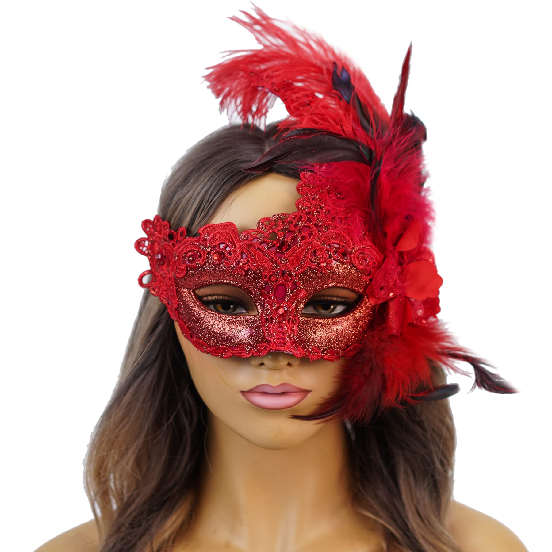 Burlesque Feather Masquerade Mask Mardi Gras Lace Masks for Women Costume Peacock Feather Masks Venetian Brocade Mask