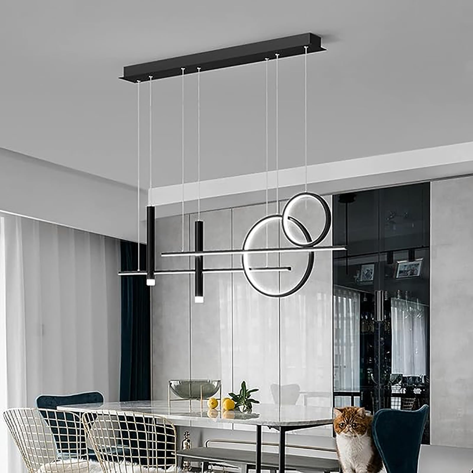 HYJAUSXB Kitchen Island Linear Pendant Light Fixtures,dimmable Led Lighting With Remote,contemporary Ring Chandelier,adjustable Hanging Fixture For Bedroom Dining Living Room Bar