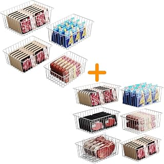 iSPECLE Freezer Organizer Bins - Bundle with 4 Pack Upright Freezer Baskets for 16/17 / 21 Cu.Ft Freezer and 6 Pack Stand up Freezer Organizers for 16 Cu.Ft Freezer Stop Food Fall out Easily Get Food