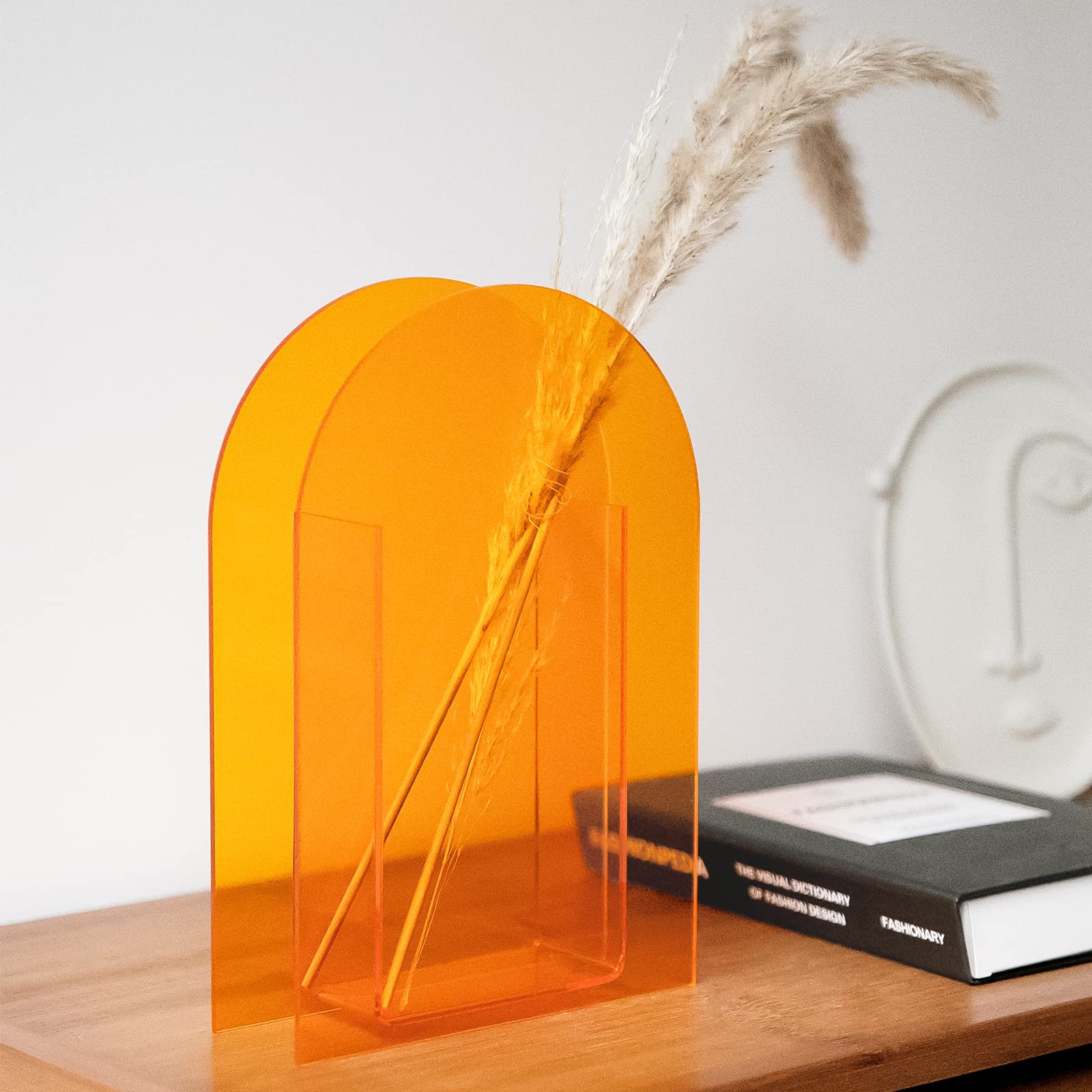BEYLAB Acrylic vase Modern fashion design, aesthetic unique room decor, transparent vases for decor, flower vase for living room bedroom - orange