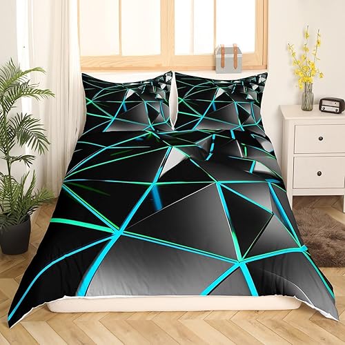 Miniatura 10 de Funda de edredón hexagonal verde estereoscópica de nido de abeja para niños, diseño geométrico de colmena, funda de edredón geométrica de panal