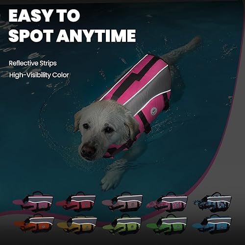 Miniatura 5 de Vivaglory - Chaleco salvavidas para perros con acolchado extra, chaleco de seguridad para mascotas, color rosa, talla L