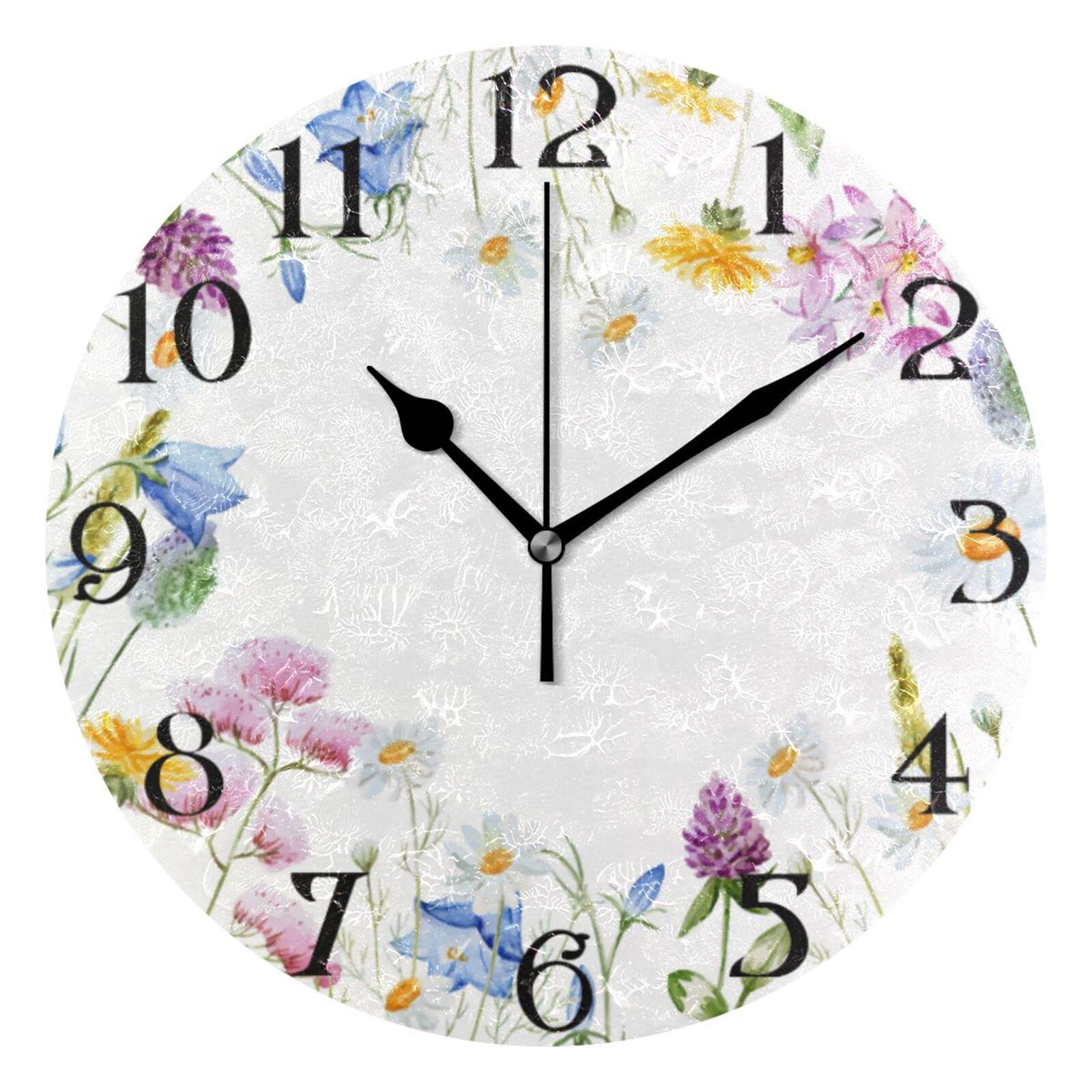 Horloge murale silencieuse à fleurs sauvages roses de 24 cm pour la décoration de maison