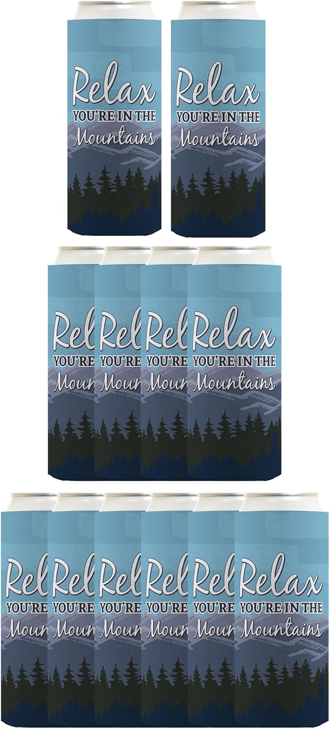 Hiking Camping Accessories Relax You're In the Mountains 12-Pack Ultra Slim Can Thermocoolers