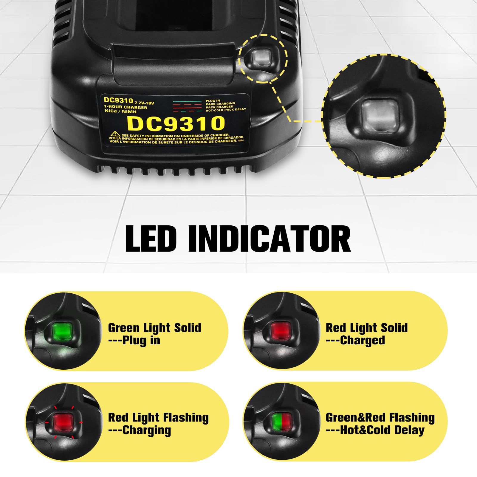 Rápido Cargador de Batería para Dewalt DC9310 Cargador 7.2V-18V NI-CD NI-MH DW9057 DC9071 DC9091 DC9096 Batería