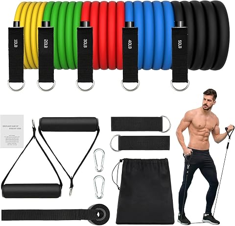 JATEKA Elastici Fitness Elastico Palestra Bande Elastiche Fitness Set Fasce di Resistenza Estensori per Pettorali Uomo per Yoga, Pilates