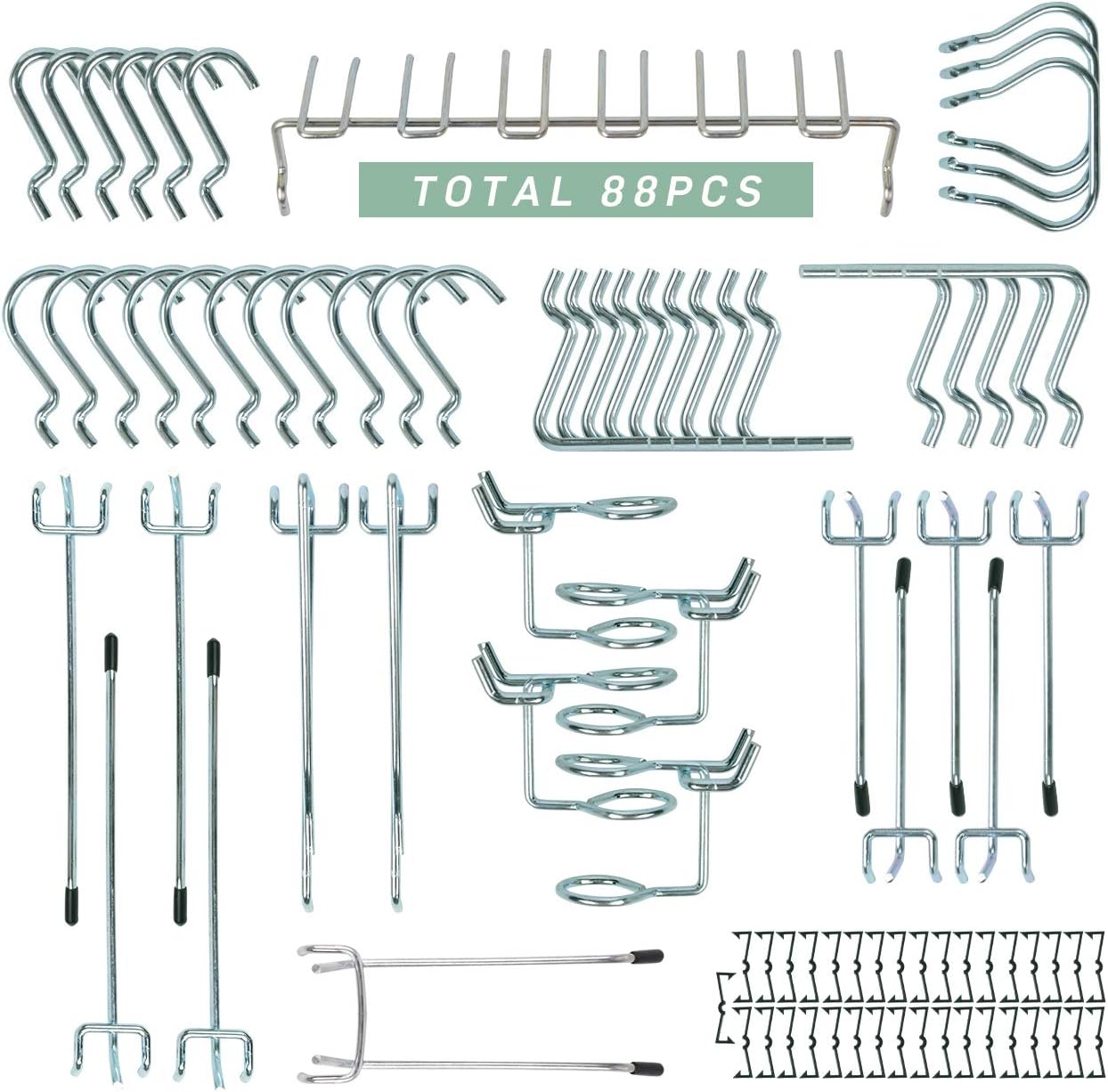 88 Pcs Pegboard Metal Hooks Assortment Peg Board Organization Anti Rust Shop Tools Display Garage Warehouse Factory Storage