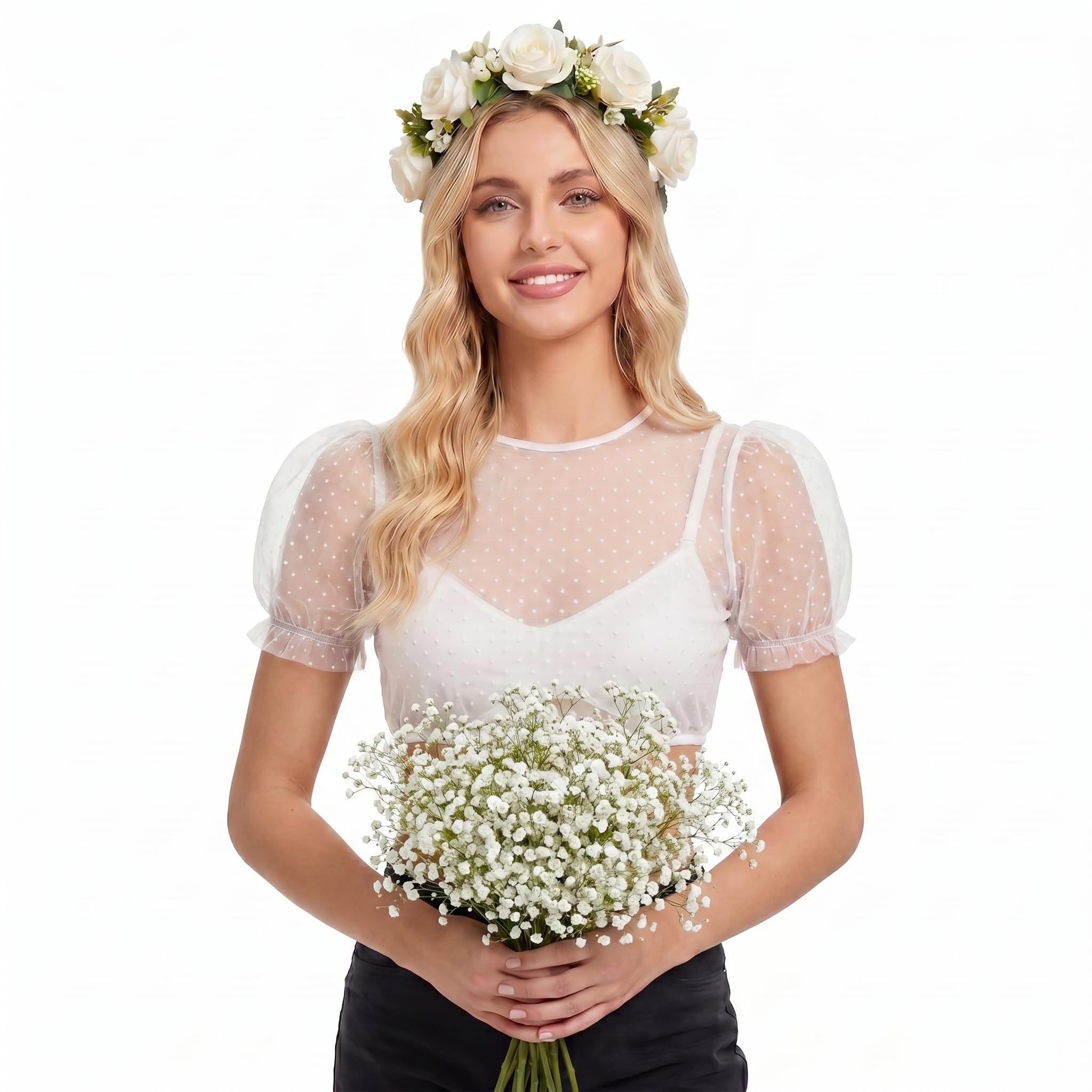 Dirndlbluse Damen Langarm Transparent mit Punkten, Trachtenbluse mit Puffärmeln, Perfekt für Oktoberfest und bayerische Festanlässe