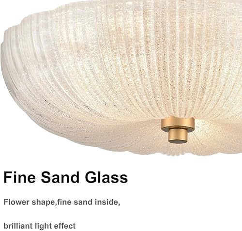 Miniatura 2 de DIRYZON Moderna lámpara de techo de 3 luces, lámparas de techo de latón para pasillo, lámpara de techo semiempotrada con vidrio de arena fina de 12