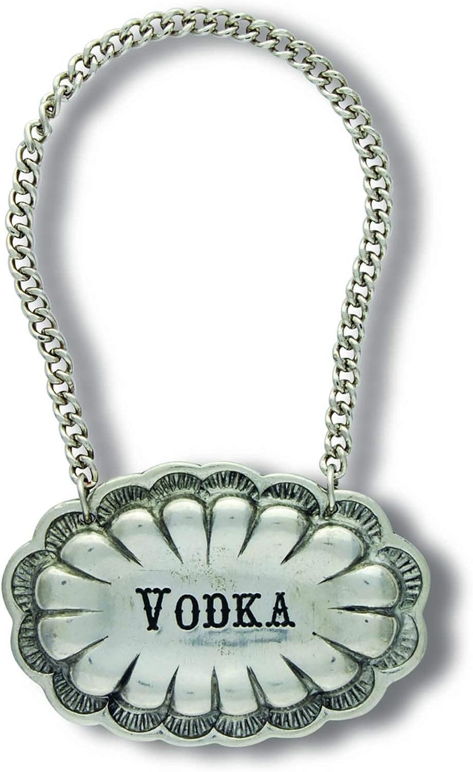 Vagabond House Pewter Western Concho VODKA Decanter Tag/Liquor Bottle Label - Handcrafted Quality Detail Engraved 2.5 inch Wide