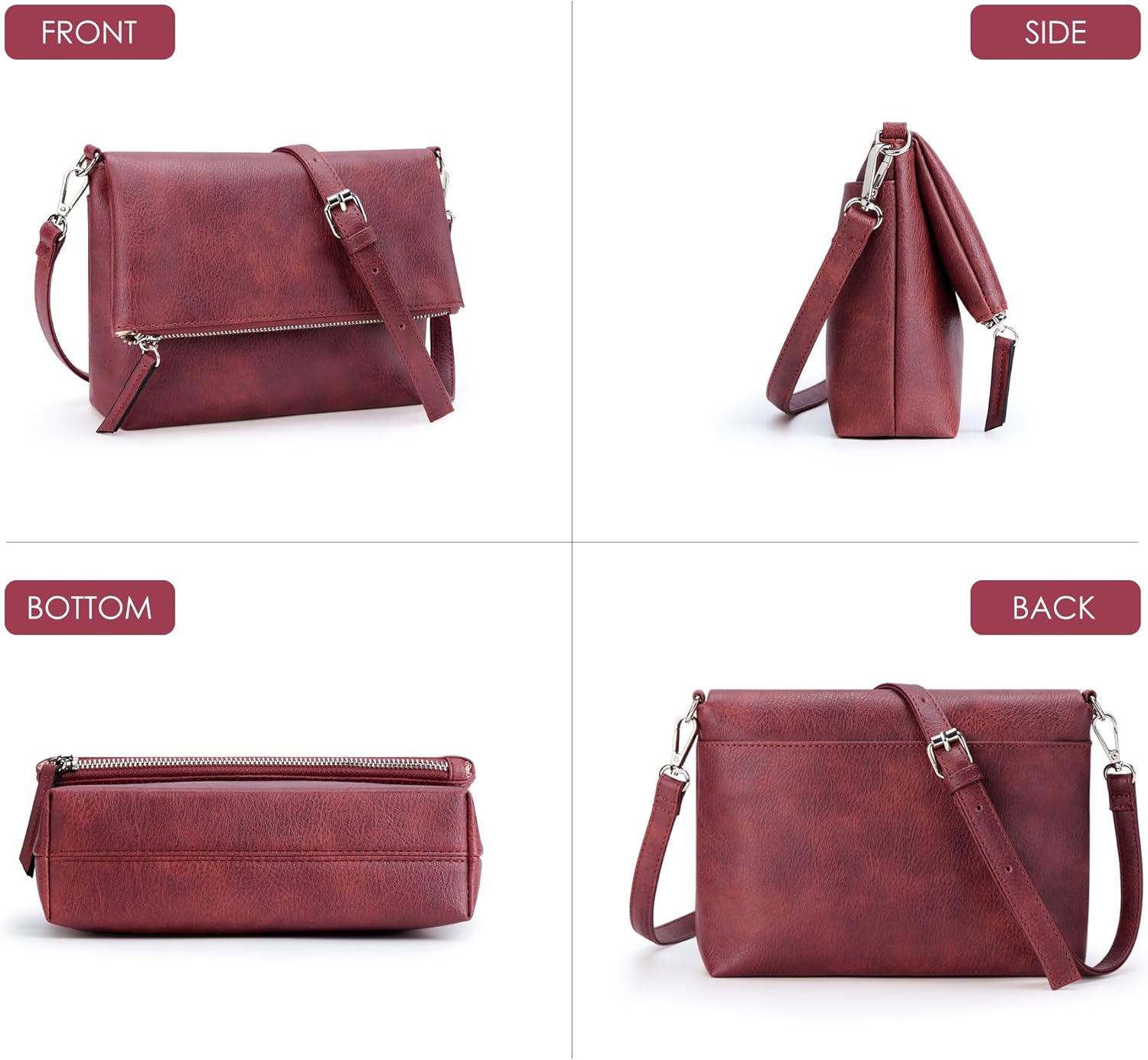 KALIDI Vintage Vegan Leather Crossbody Bag PU Shoulder Bag Handbag Multiple Pockets Adjustable Removable Strap Women - Image 6