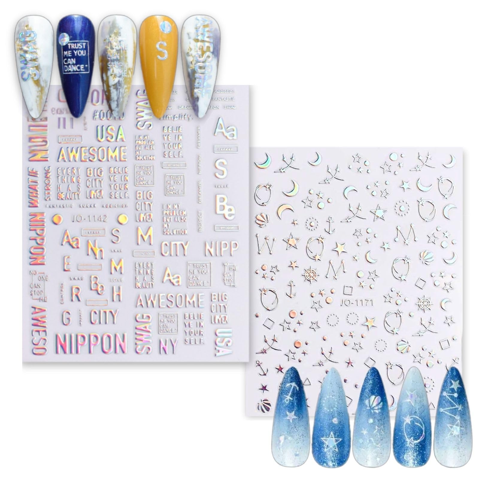 KEYRI 22 Blatt Nagelaufkleber – Monde, Sterne, Sonnen – Selbstklebend