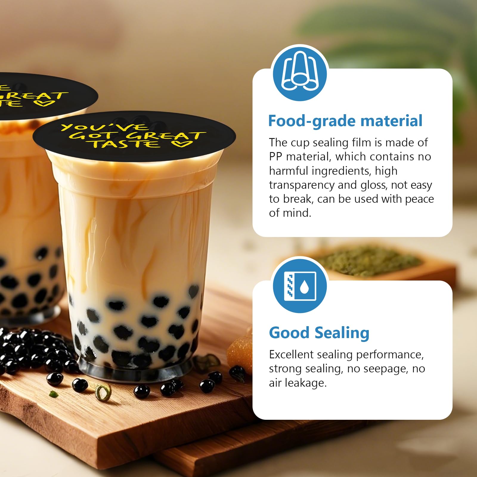 MXBAOHENG Pellicola sigillante per tazze 90-95MM Pellicola sigillante bubbletea 3000 pezzi Pellicola sigillante speciale in PP per bicchieri di plastica per negozi di bevande per succhi, tè, caffè