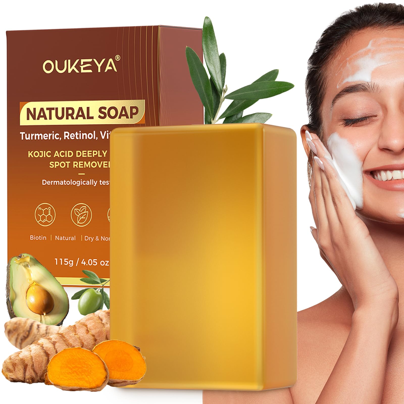 Sponsored Ad – OUKEYA Turmeric Kojic Acid Soap Bar for Body & Face Dark Spot Remover with Vitamin C, E, Retinol, Shea Butter, Infused with Hyaluronic Acid