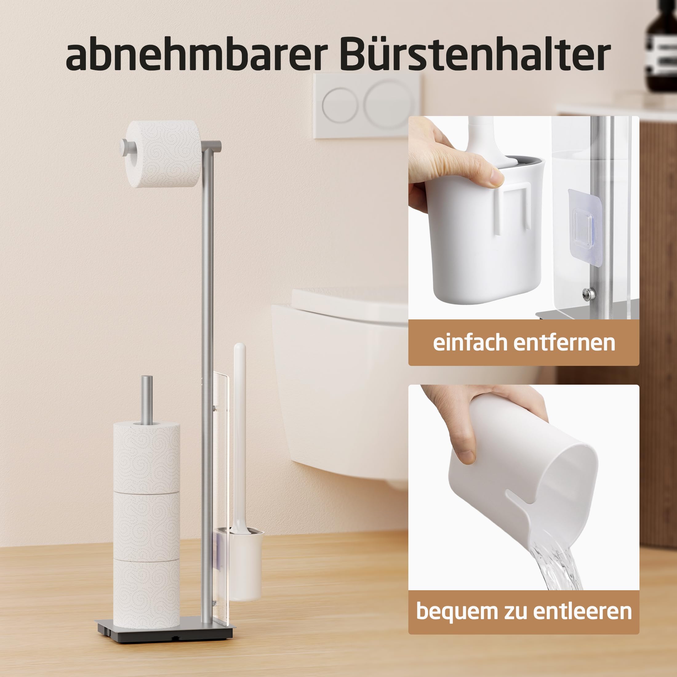 KES Toilettenpapierhalter mit Bürste Abnehmbar Klopapierhalter Stehend Edelstahl SUS304 Klorollenhalter Toilettenpapierständer Gebürstet, BPH232-2